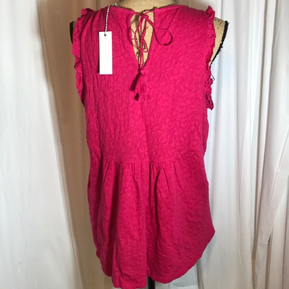 🆕 Lucky Brand Dark Pink Lace Jacquard Ruffle Tank - Picture 3 of 6